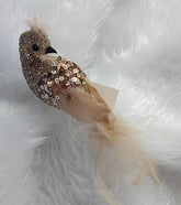 Ornament Crăciun Pasăre Aurie cu Pene și Paiete - 10cm 10/set